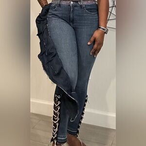 Custom Stylish Women's Blue Jeans with Ruffle Detail